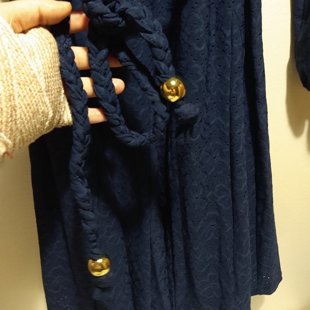 Michael Kors Navy Blue Rope Tie Waist Eyelet Dress - Picture 2 of 14